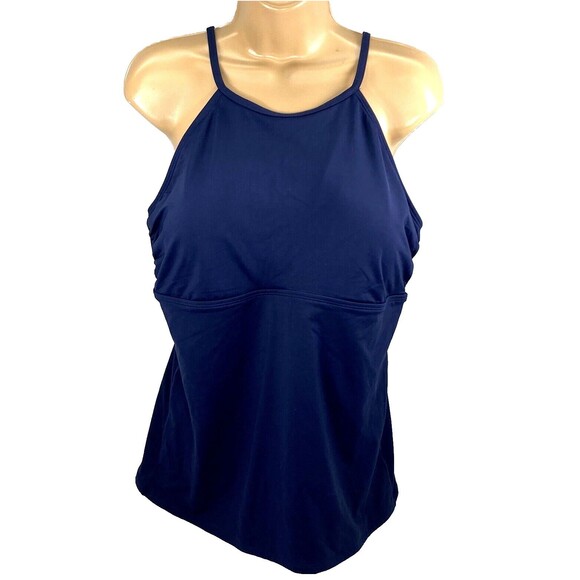 Athleta Tankini Swim Suit Top Blue Strappy Open Back Ruched Side XL Women Padded - Picture 2 of 14